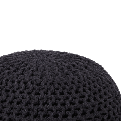 Black Knitted Cotton EPS Beads Pouf Ottoman 50 x 35cm Round