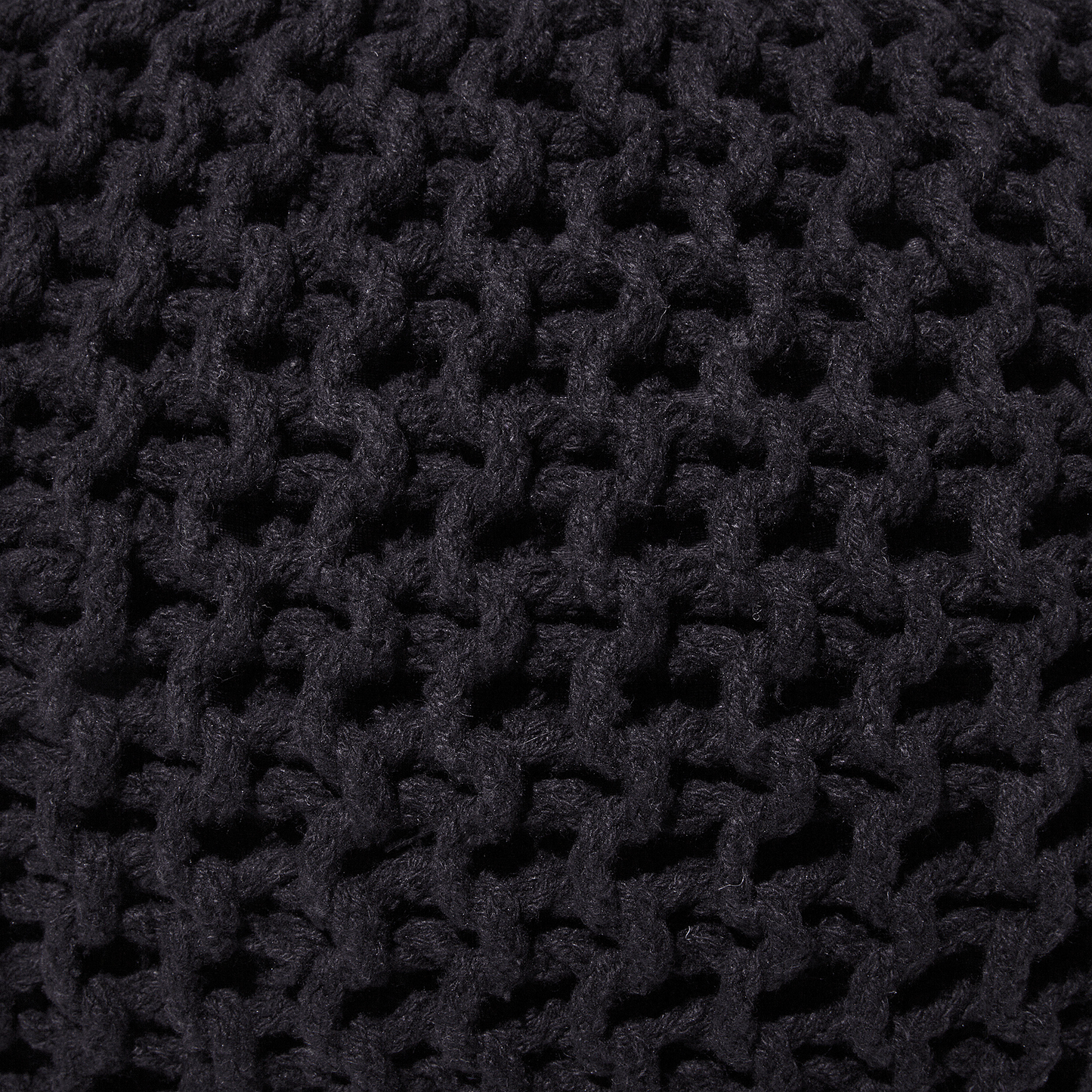 Black Knitted Cotton EPS Beads Pouf Ottoman 50 x 35cm Round