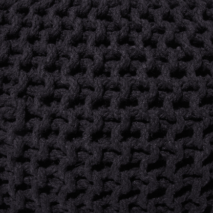Black Knitted Cotton EPS Beads Pouf Ottoman 50 x 35cm Round