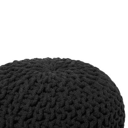 Black Knitted Cotton Pouf Ottoman 40 x 25cm EPS Beads