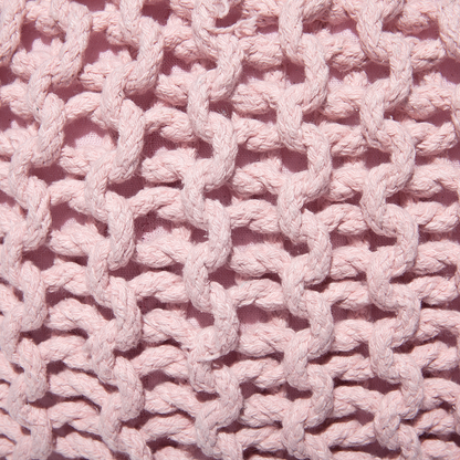 Pink Knitted Cotton Bead Filling Pouf Ottoman 50 x 35cm