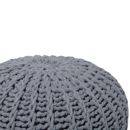 Nordic Nest Grey Knitted Cotton Pouf Ottoman 50 x 35cm