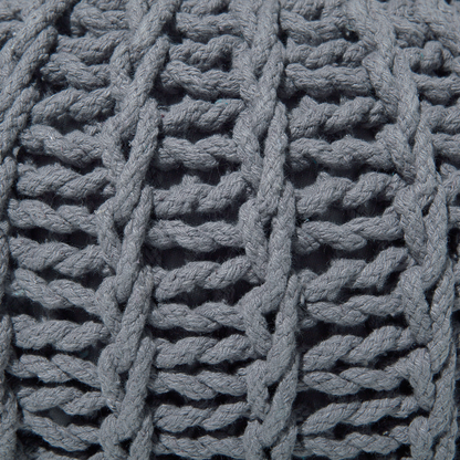 Nordic Nest Grey Knitted Cotton Pouf Ottoman 50 x 35cm