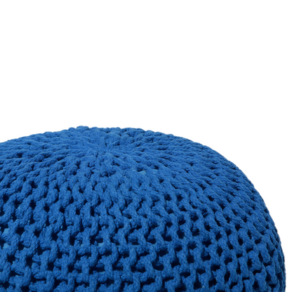 Knitted Blue Pouf Ottoman 50 x 35cm Round Footstool