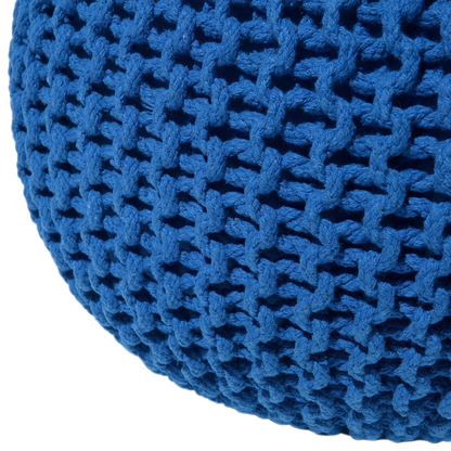 Knitted Blue Pouf Ottoman 50 x 35cm Round Footstool
