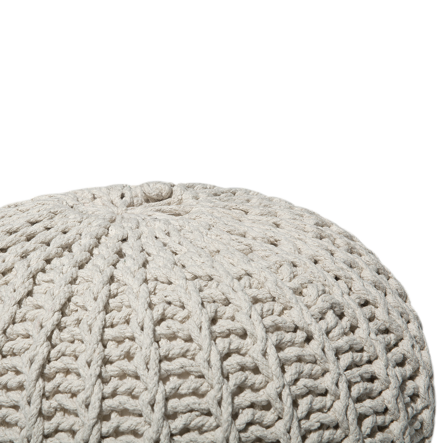 Pouf Ottoman Beige Knitted Cotton EPS Beads 50 x 35cm