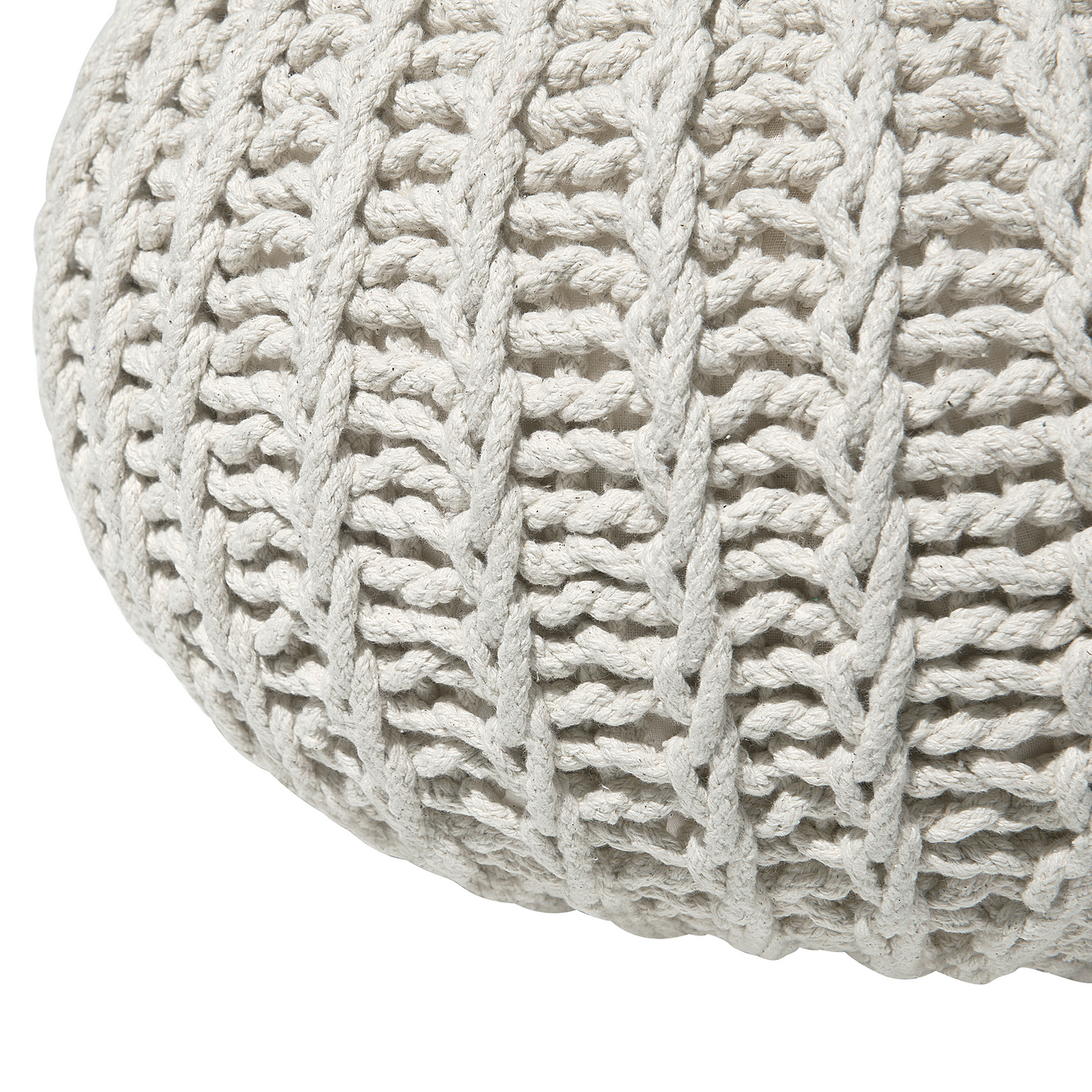 Pouf Ottoman Beige Knitted Cotton EPS Beads 50 x 35cm