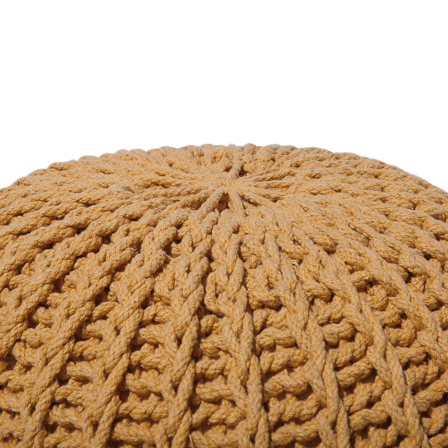 Pouf Ottoman Yellow Knitted Cotton 50 x 35cm Small Footstool