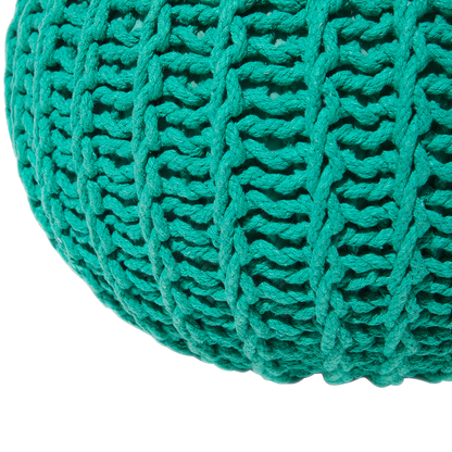 Pouf Ottoman Green Knitted Cotton Beads Filled 50 x 35cm