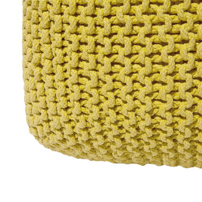 Yellow Knitted Pouf 50 x 50cm EPS Beads Filling