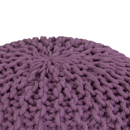 Cozy Nest Purple Knitted Pouf Ottoman Beads Filled 50 x 35cm