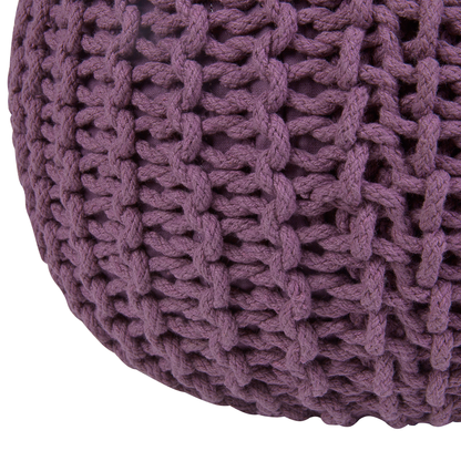 Cozy Nest Purple Knitted Pouf Ottoman Beads Filled 50 x 35cm