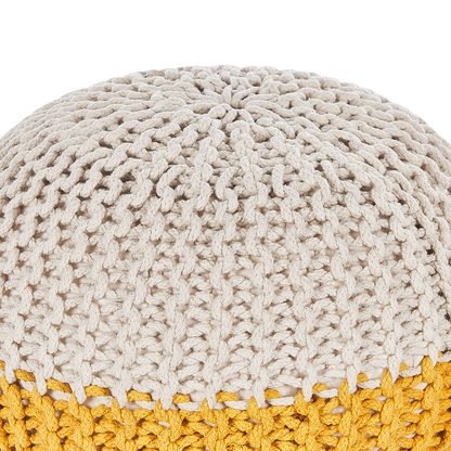 Pouf Ottoman Yellow Beige Knitted Footstool 50 x 35cm
