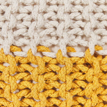 Pouf Ottoman Yellow Beige Knitted Footstool 50 x 35cm