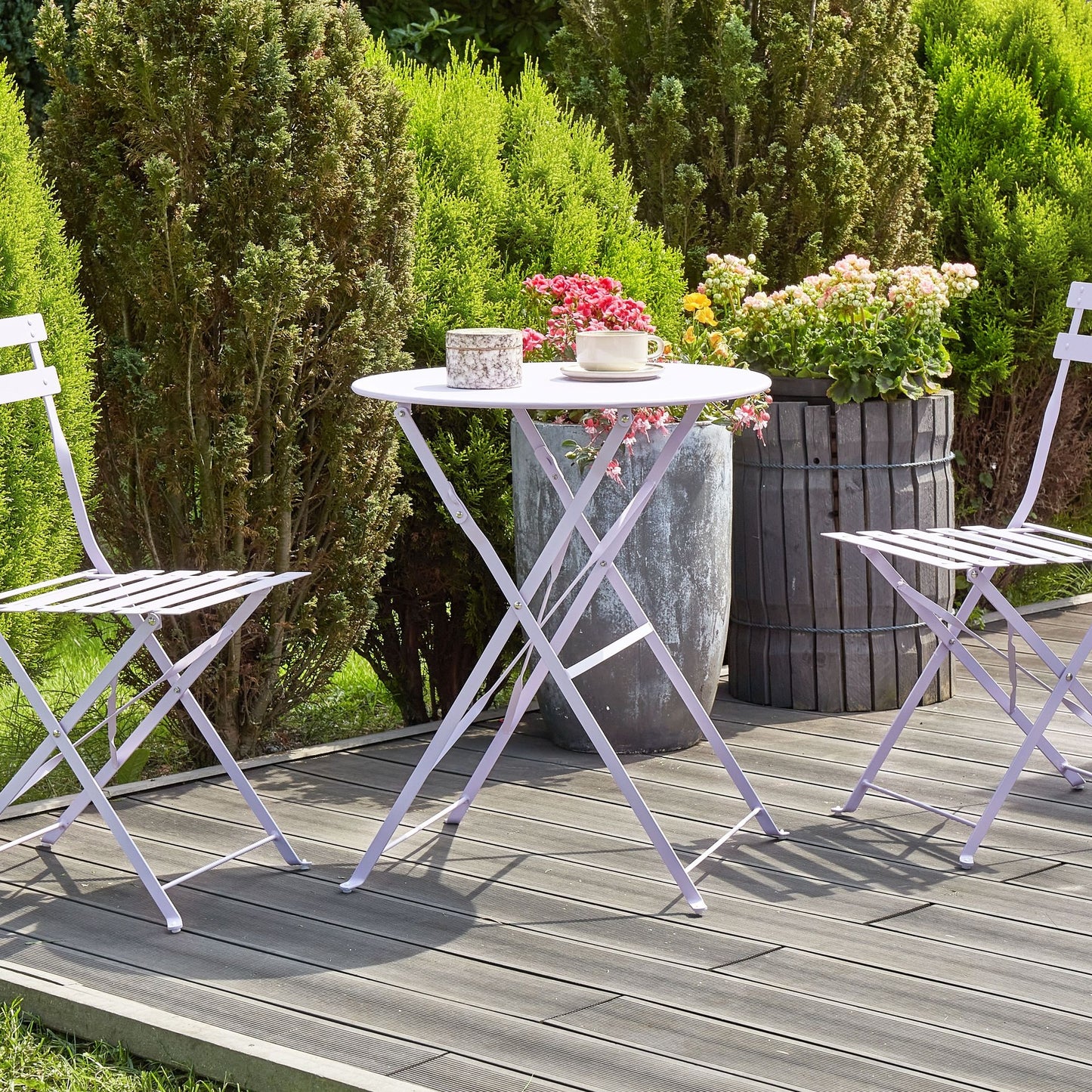Purple Metal Folding Slatted Seat Back Outdoor Bistro Set