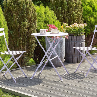 Purple Metal Folding Slatted Seat Back Outdoor Bistro Set