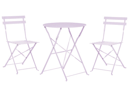 Purple Metal Folding Slatted Seat Back Outdoor Bistro Set