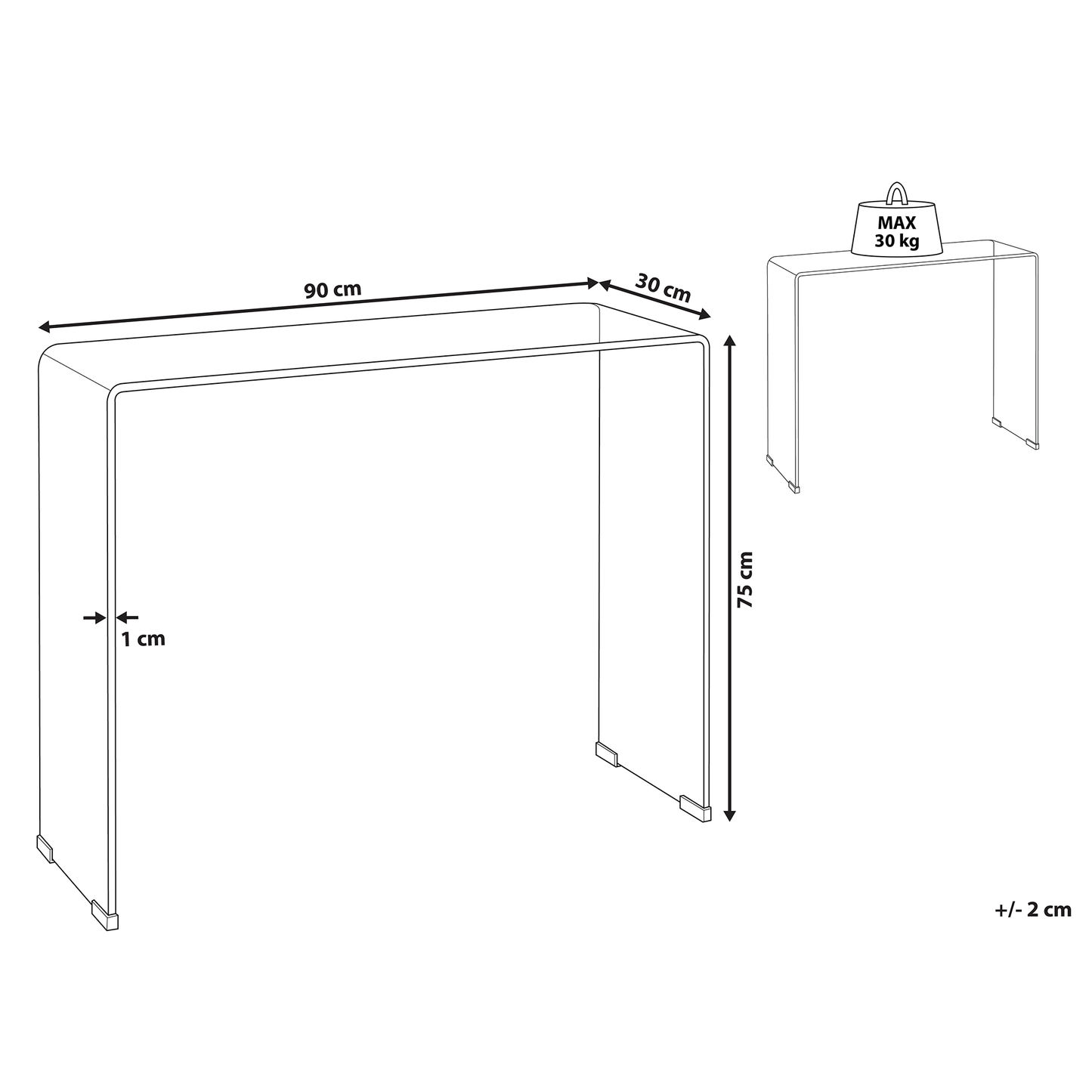 Transparent Console Table 90 X 30cm Tempered Glass Minimalist Design For Modern Interiors
