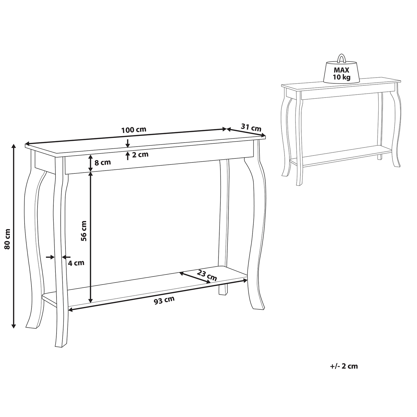 Black Console Table 100 x 30cm Modern French Style