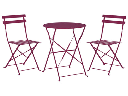 Burgundy Red Metal Folding Slatted Back 3 Piece Bistro Set