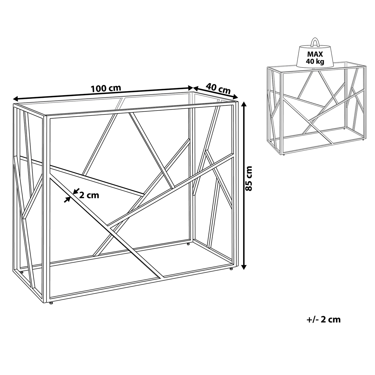 Modern Glass Top Console Table Silver Metal Frame 100 x 40cm