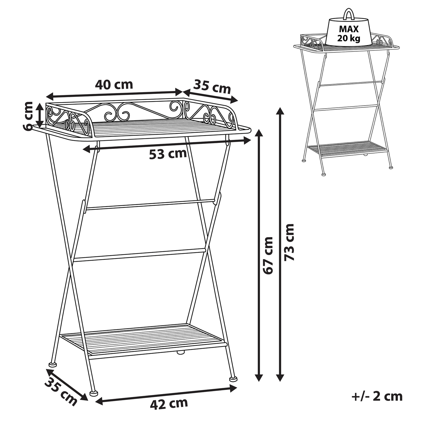 Black Metal Side Table 35 x 40cm Folding Wire Top With Shelf
