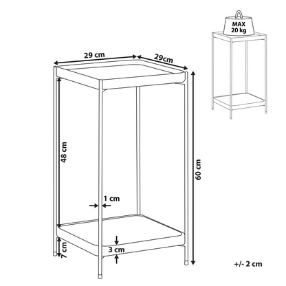 Side Table 29 x 29cm Gold Tempered Glass Top Shelf