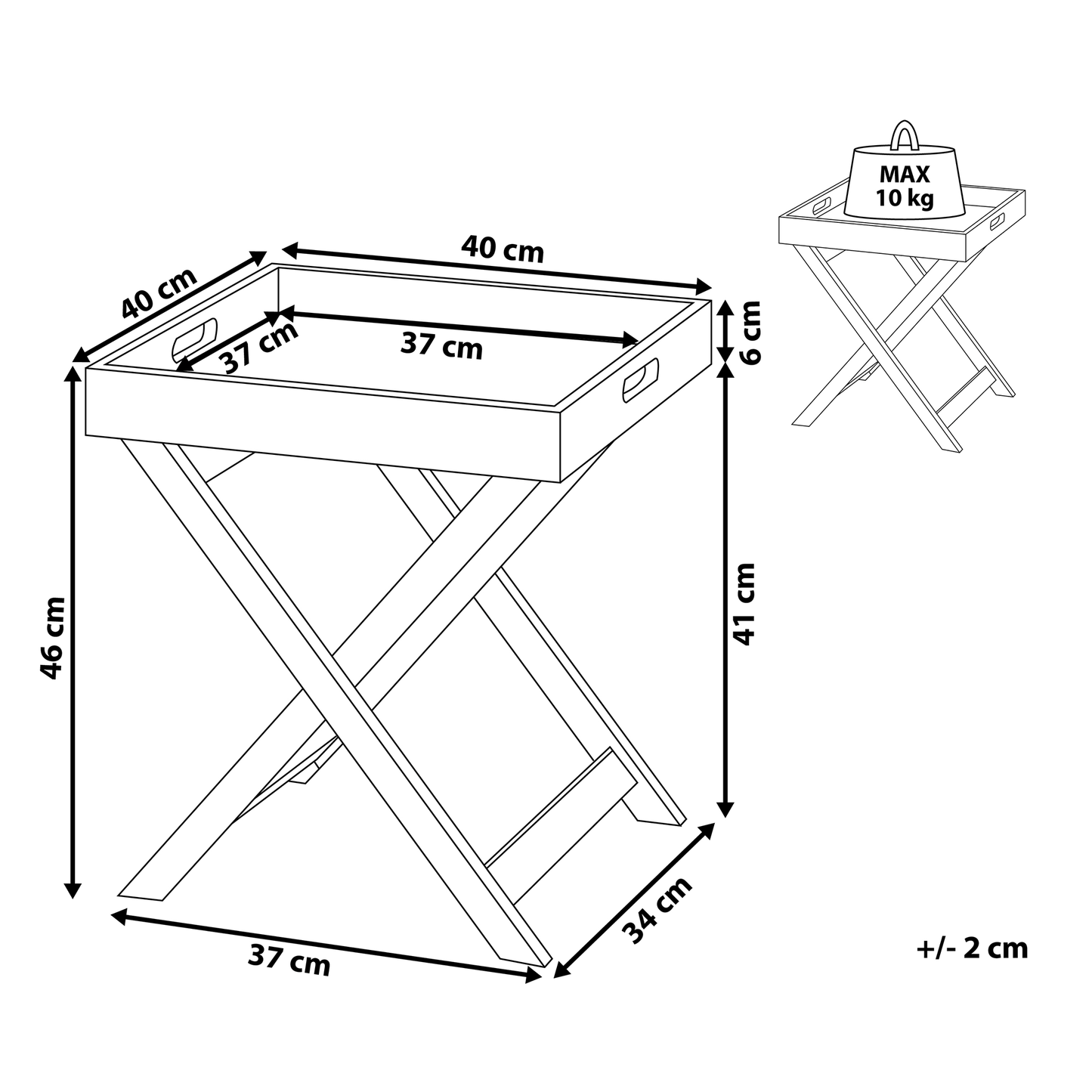 Nordic Living Coffee Side Table Grey 40 x 40cm Folding Removable Tray
