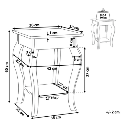 Side Table White 42 x 42cm With Storage Shelf Cabriole Legs