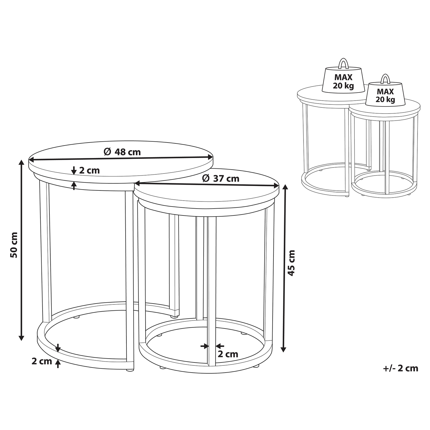 NovaNest Two Piece Nest Of Tables Dark Concrete Effect