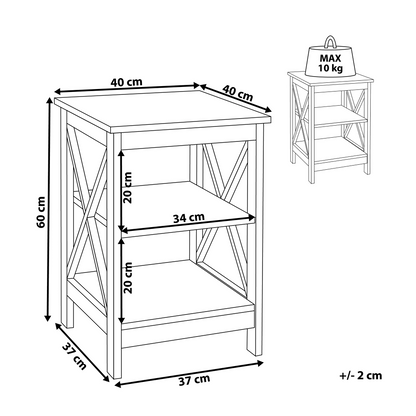 Side Table Black 40 x 40cm 2-Tier Storage Shelves Minimalist Scandinavian