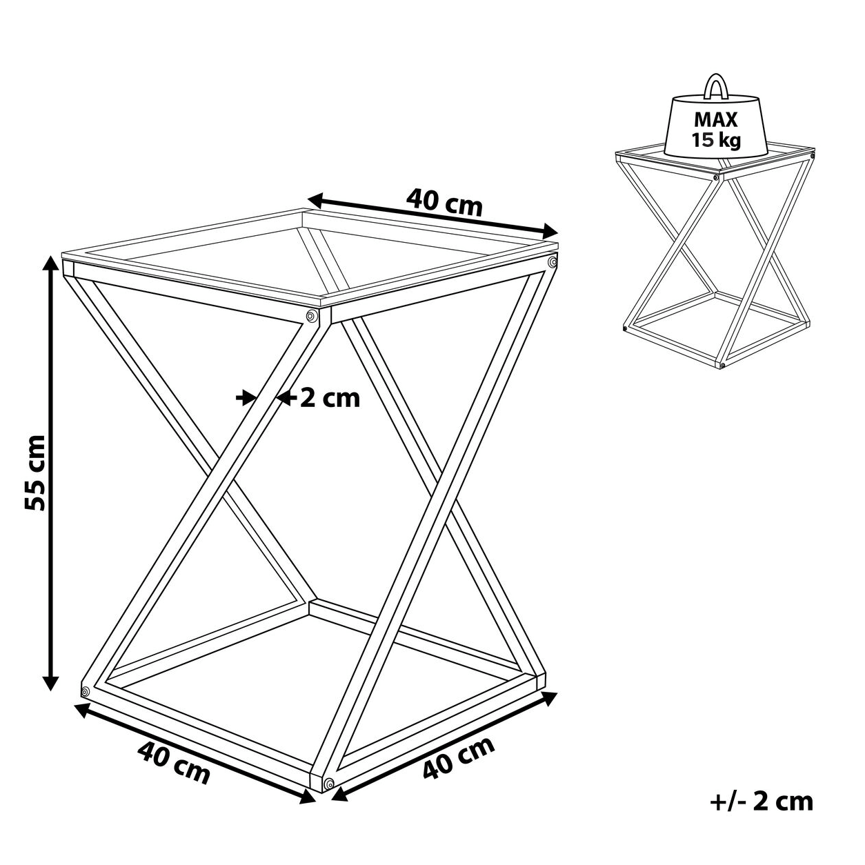 Living Glam Geometric Side Table Gold Steel Frame Glass 40 x 40cm