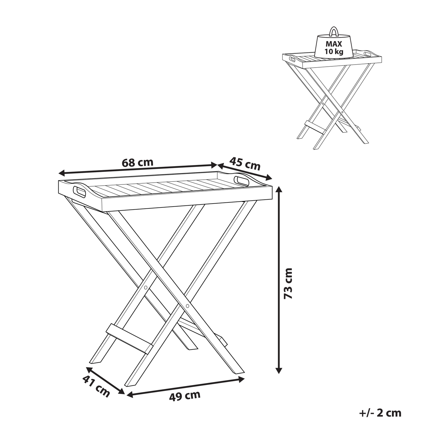 Garden Tray Table Dark Acacia Wood Removable Top 68 x 45cm
