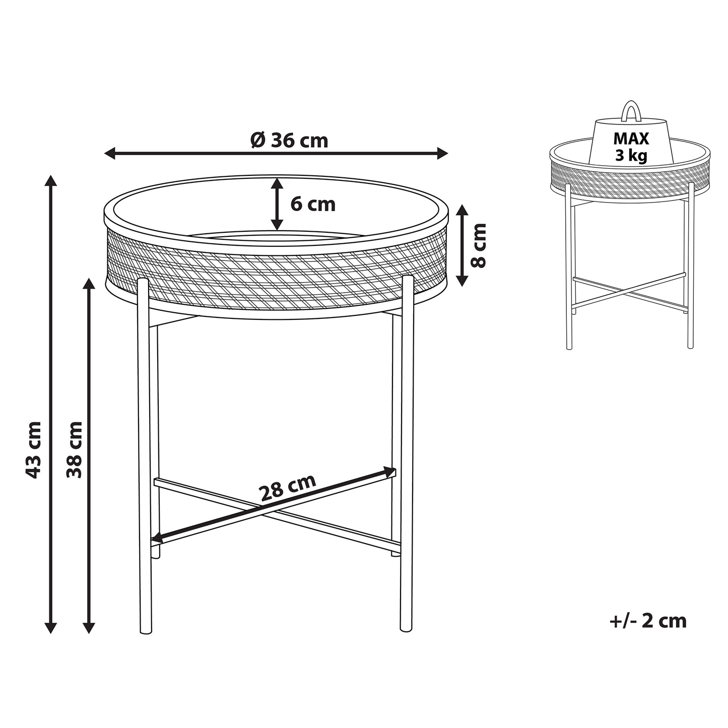 Detachable Top Round Side Table Black Metal ?36cm