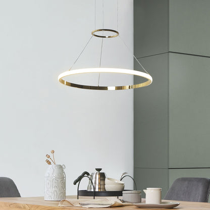 Gold Ring Pendant Lamp With Integrated LED Rings