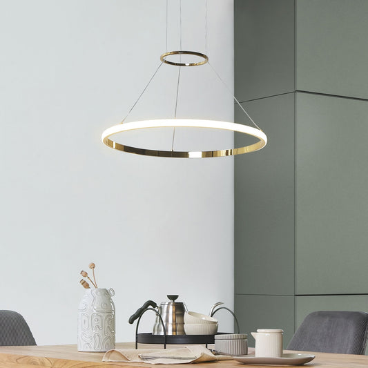 Gold Ring Pendant Lamp With Integrated LED Rings