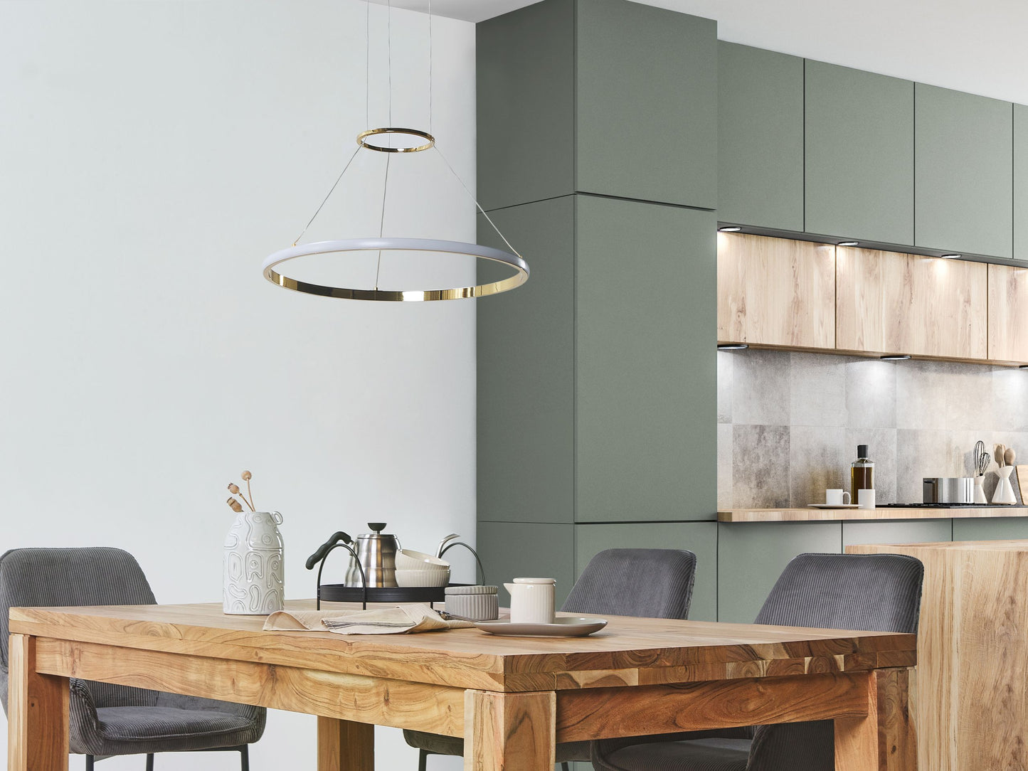 Gold Ring Pendant Lamp With Integrated LED Rings