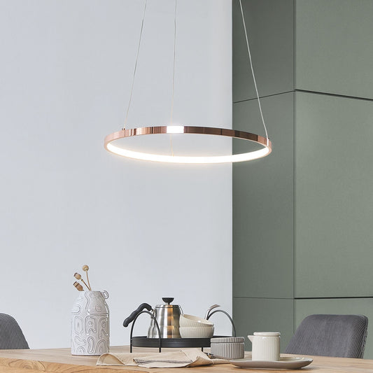 Rose Gold Aluminium Pendant Lamp Integrated LED Ring 50cm
