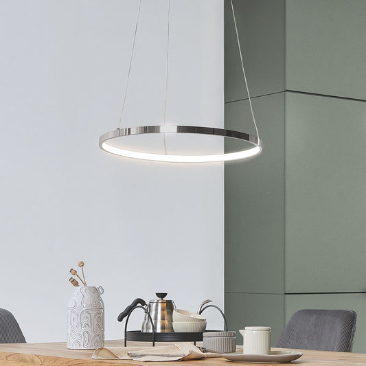 Pendant Lamp 40cm Ring Integrated LED Silver Aluminium