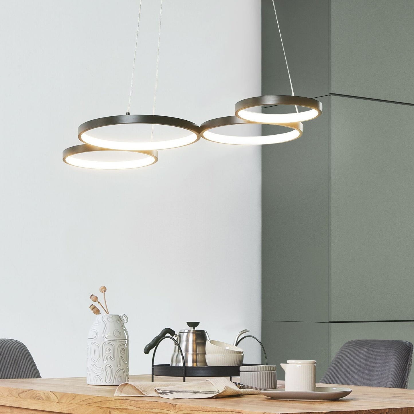 Pendant Lamp Black Aluminium Five Ring Integrated LED