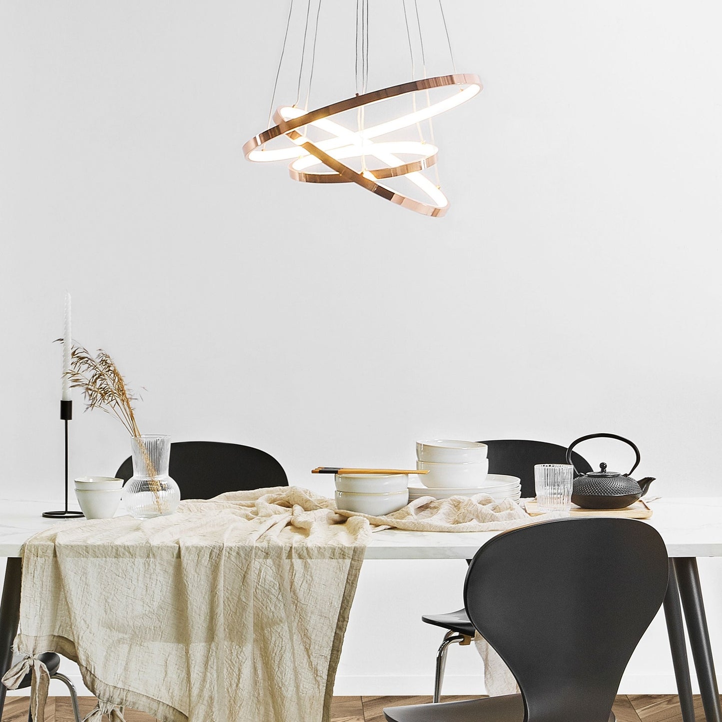 Rose Gold Aluminium Pendant Lamp Three Ring Integrated LED