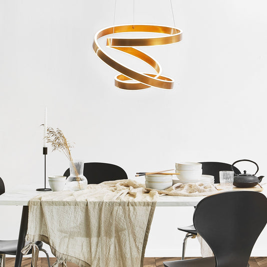 Gold Knot Pendant Lamp With Integrated LED Lighting In Aluminium Finish For Modern Glamour