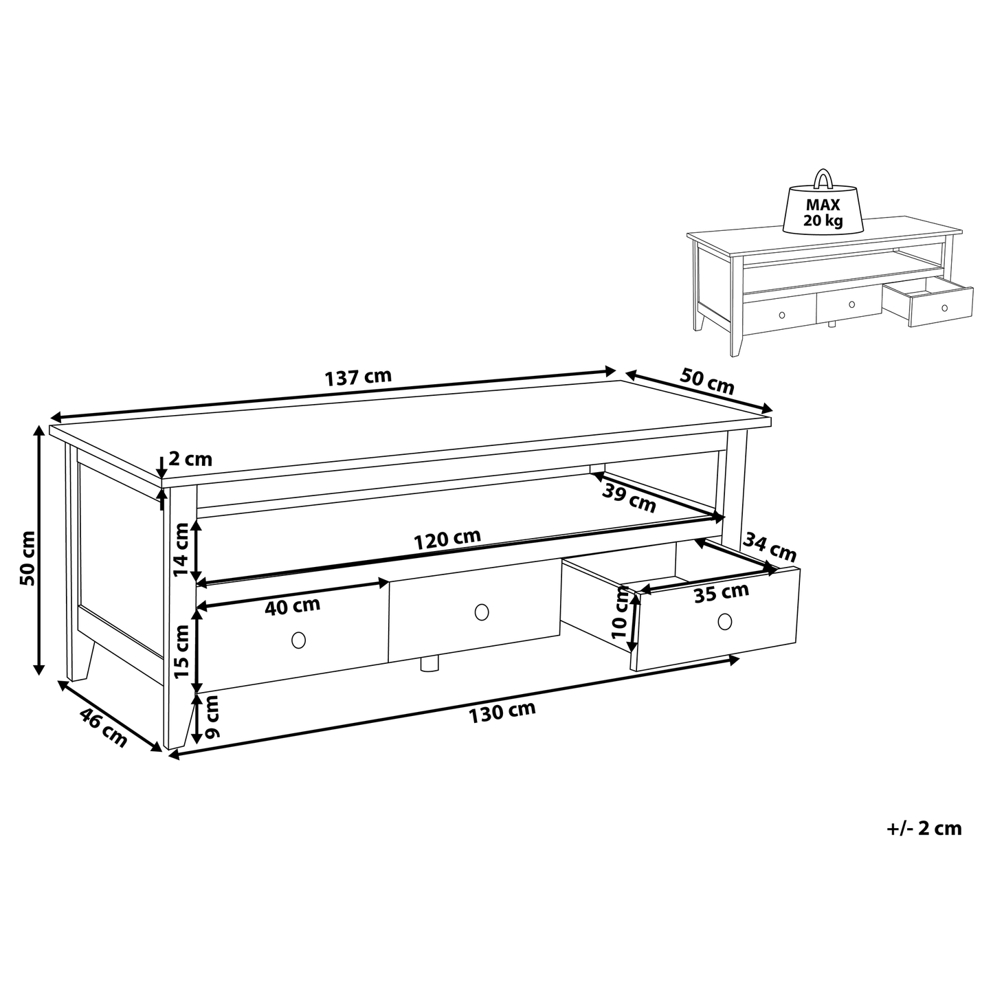 White TV Stand 61 Inch Rustic 3 Drawers Cable Management