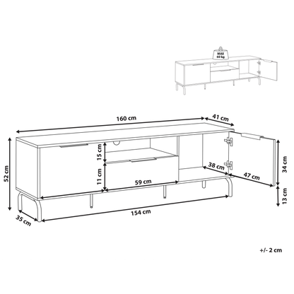Black And Light Wood Particle Board TV Stand With Metal Legs And Drawer Storage For 70 Inch TVs