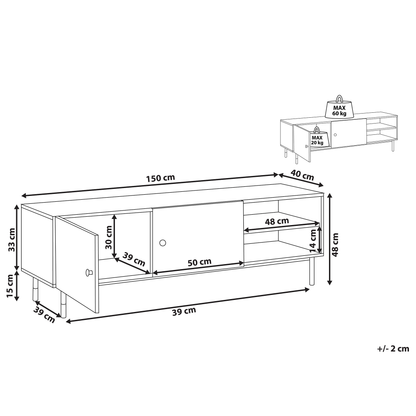 TV Stand 65In Black And Light Wood With Metal Legs And Shelves