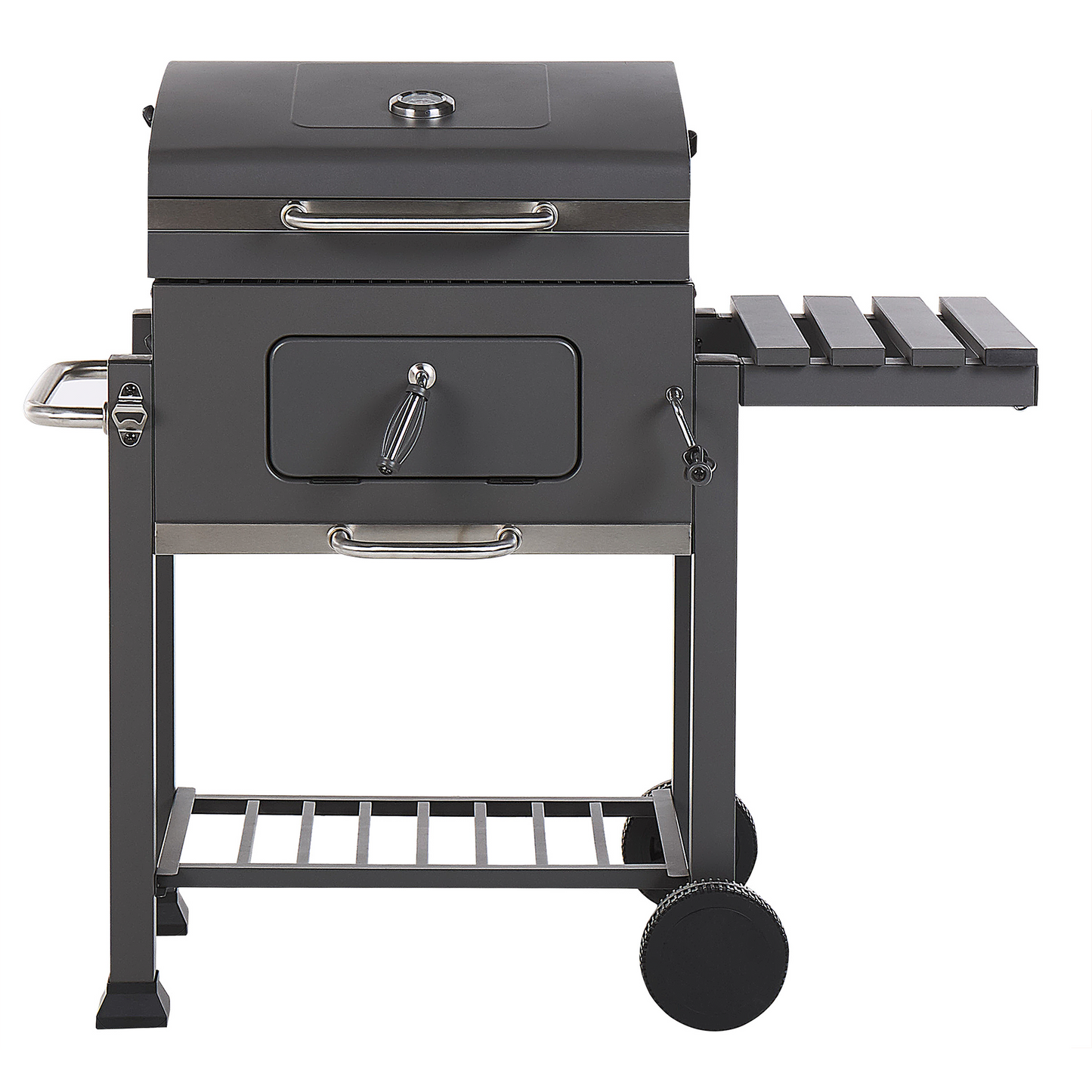 Charcoal BBQ Grill With Lid Thermometer Wheels Two Shelves
