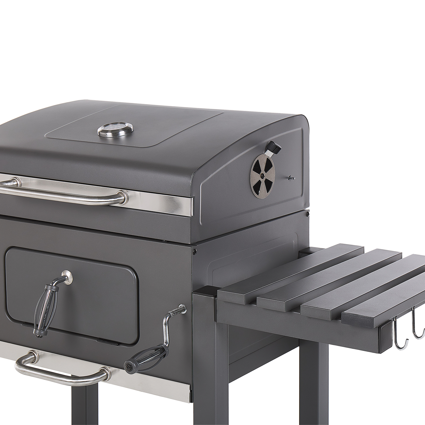 Charcoal BBQ Grill With Lid Thermometer Wheels Two Shelves