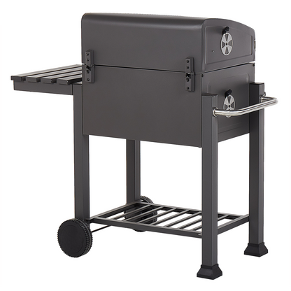 Charcoal BBQ Grill With Lid Thermometer Wheels Two Shelves