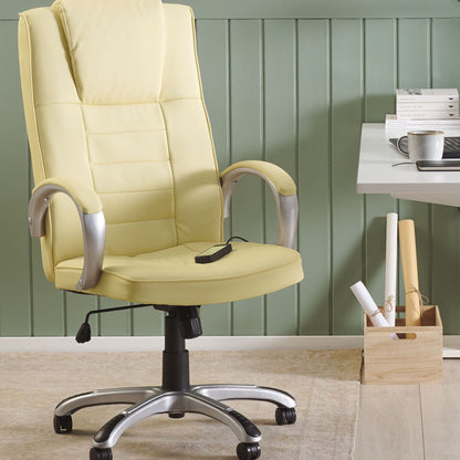Beige Faux Leather Massage Office Chair With Heated Seat