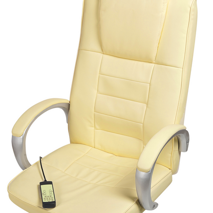 Beige Faux Leather Massage Office Chair With Heated Seat